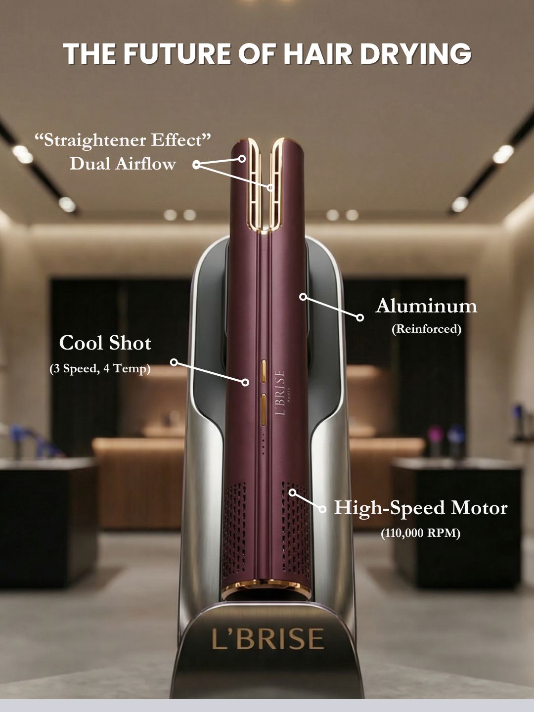 L'Brise HyperDRY™ Professional Hair Dryer (Luxury Aluminum / Crimson Red)