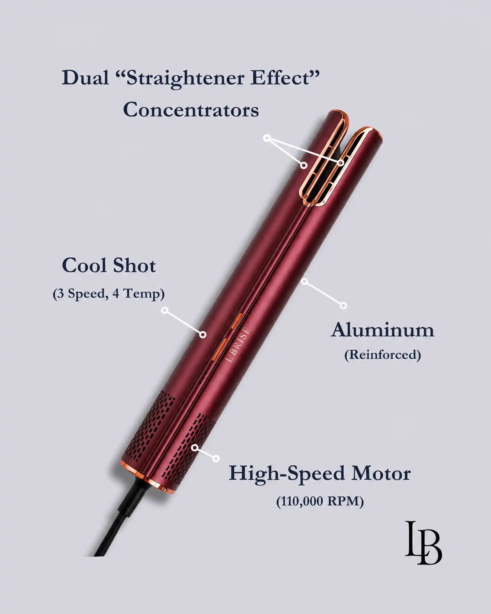 LB HyperDRY™ Professional Hair Dryer (Luxury Aluminum / Crimson Red)