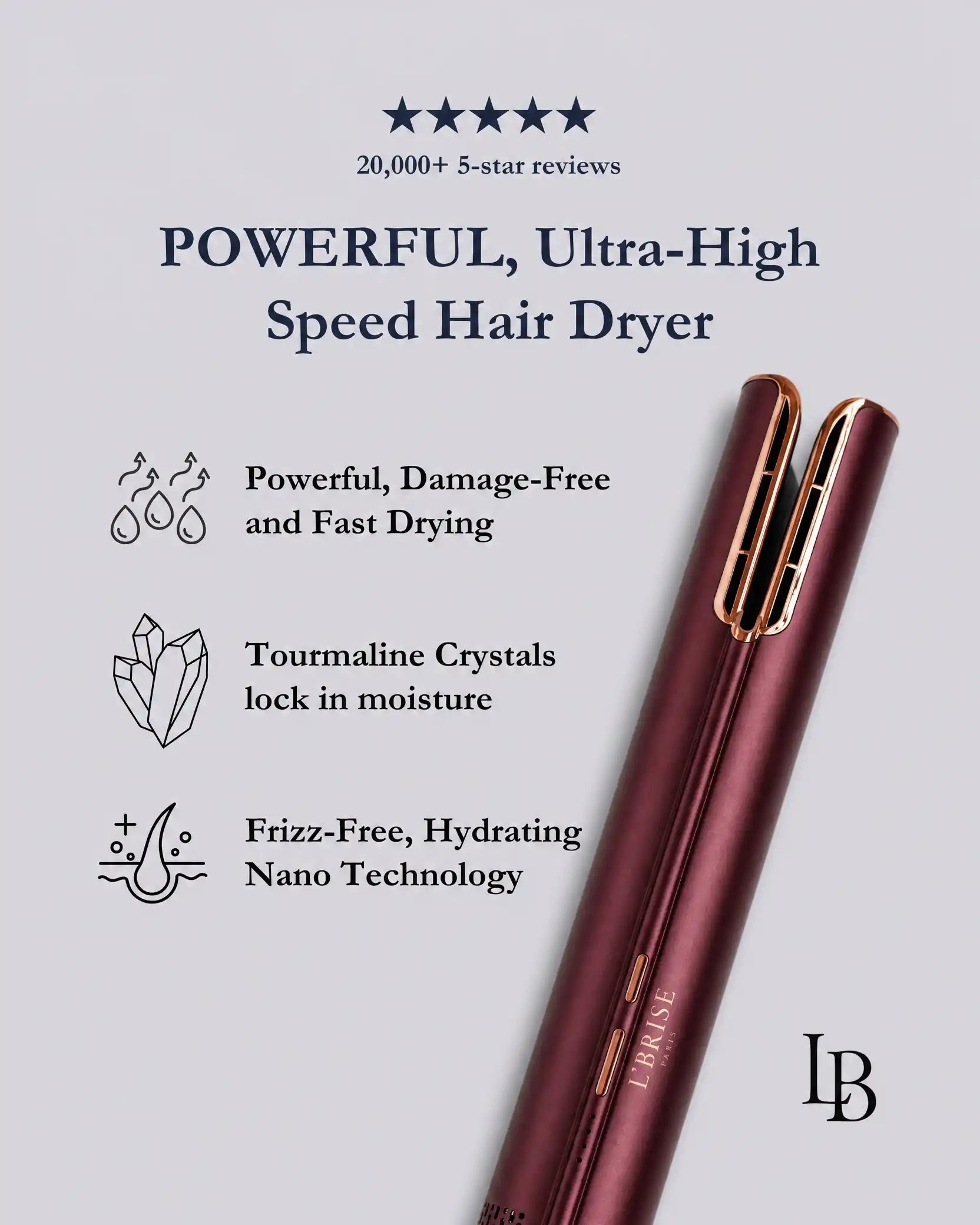 LB HyperDRY™ Professional Hair Dryer (Luxury Aluminum / Crimson Red)